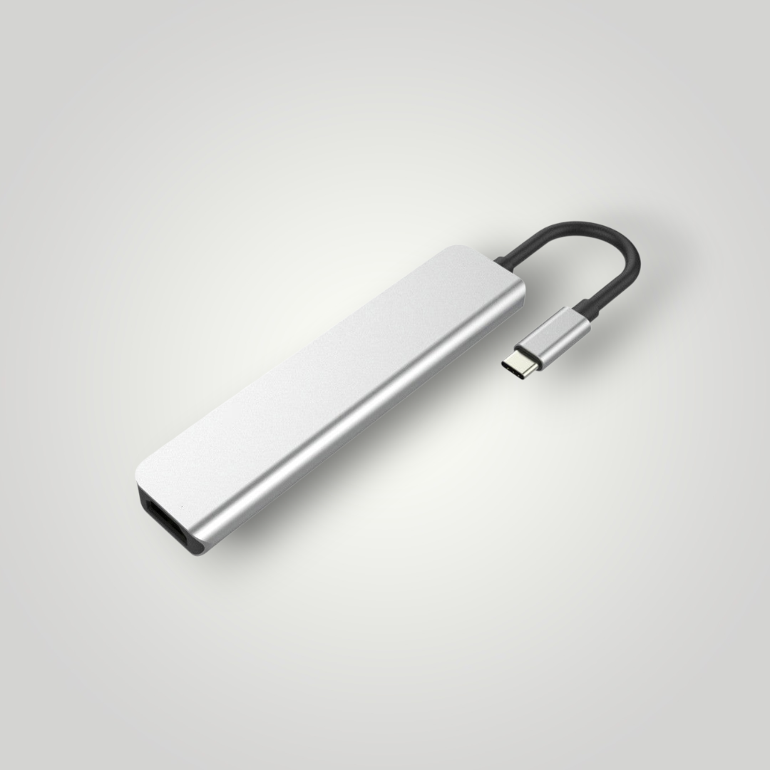 Hub USB tipo C 7 en 1 de Mi tienda en aluminio plateado con puertos HDMI, USB, SD, TF y carga PD