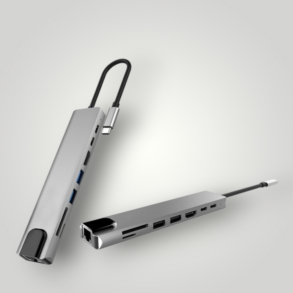 Hub USB tipo C Mi tienda 8 en 1 de aluminio con puertos HDMI 4K, RJ45 y lectores de tarjetas SD para portátiles