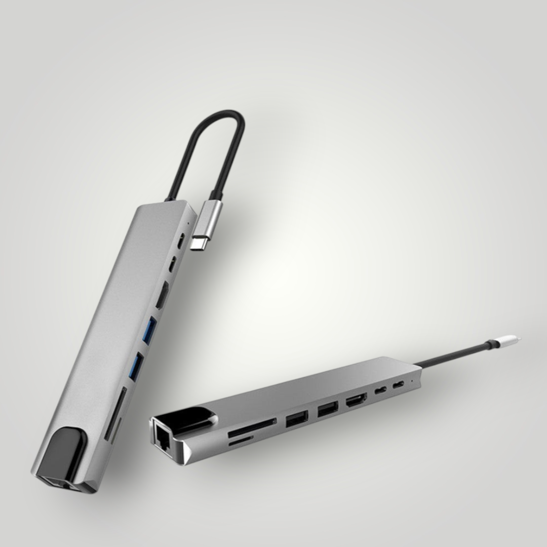 Hub USB tipo C Mi tienda 8 en 1 de aluminio con puertos HDMI 4K, RJ45 y lectores de tarjetas SD para portátiles