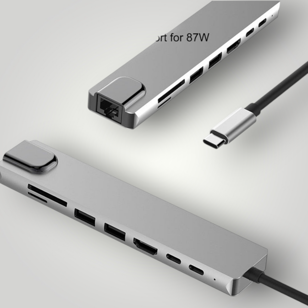 Hub USB tipo C Mi tienda de aluminio con 8 puertos, HDMI 4K, carga rápida PD 87W y lector de tarjetas SD/TF