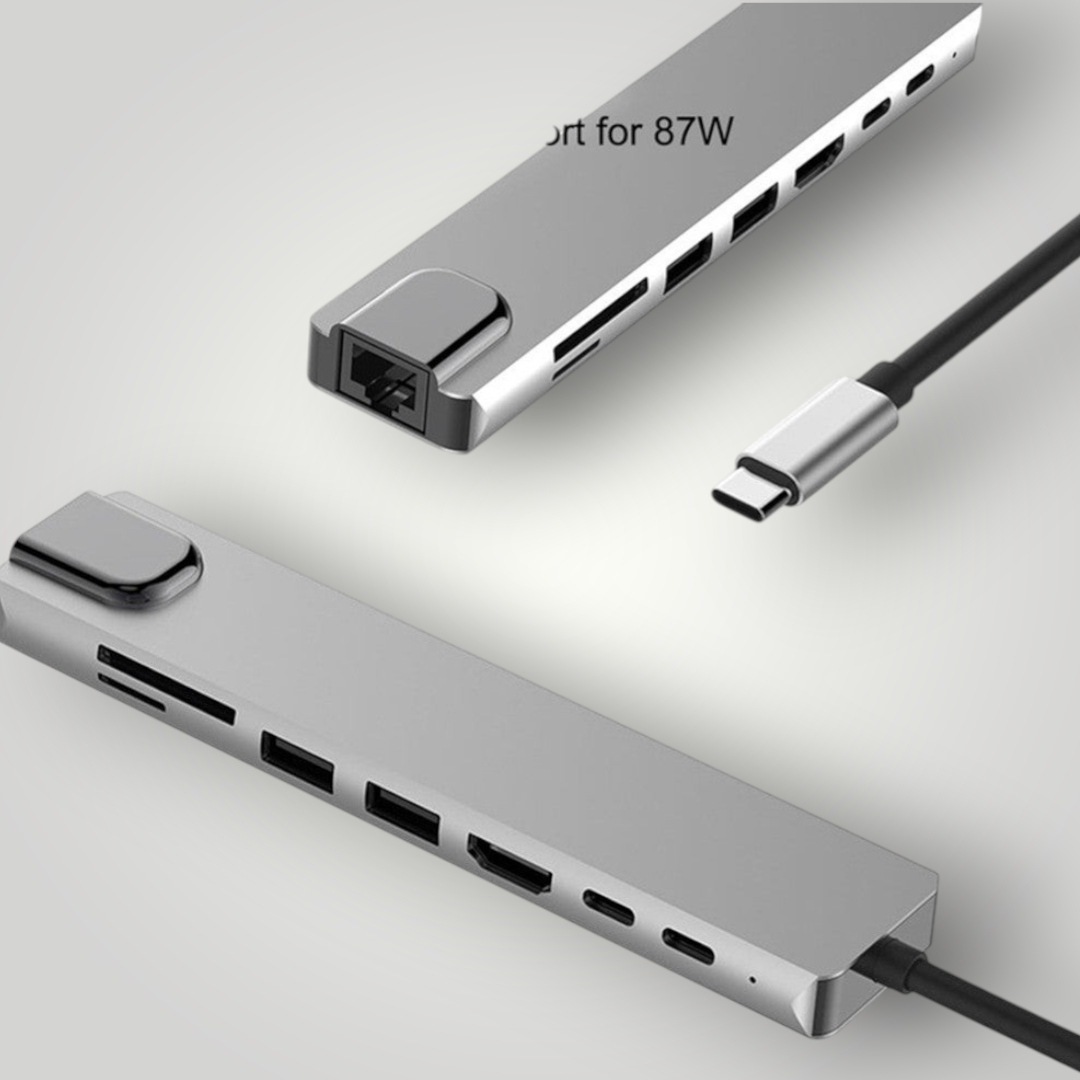 Hub USB tipo C Mi tienda de aluminio con 8 puertos, HDMI 4K, carga rápida PD 87W y lector de tarjetas SD/TF