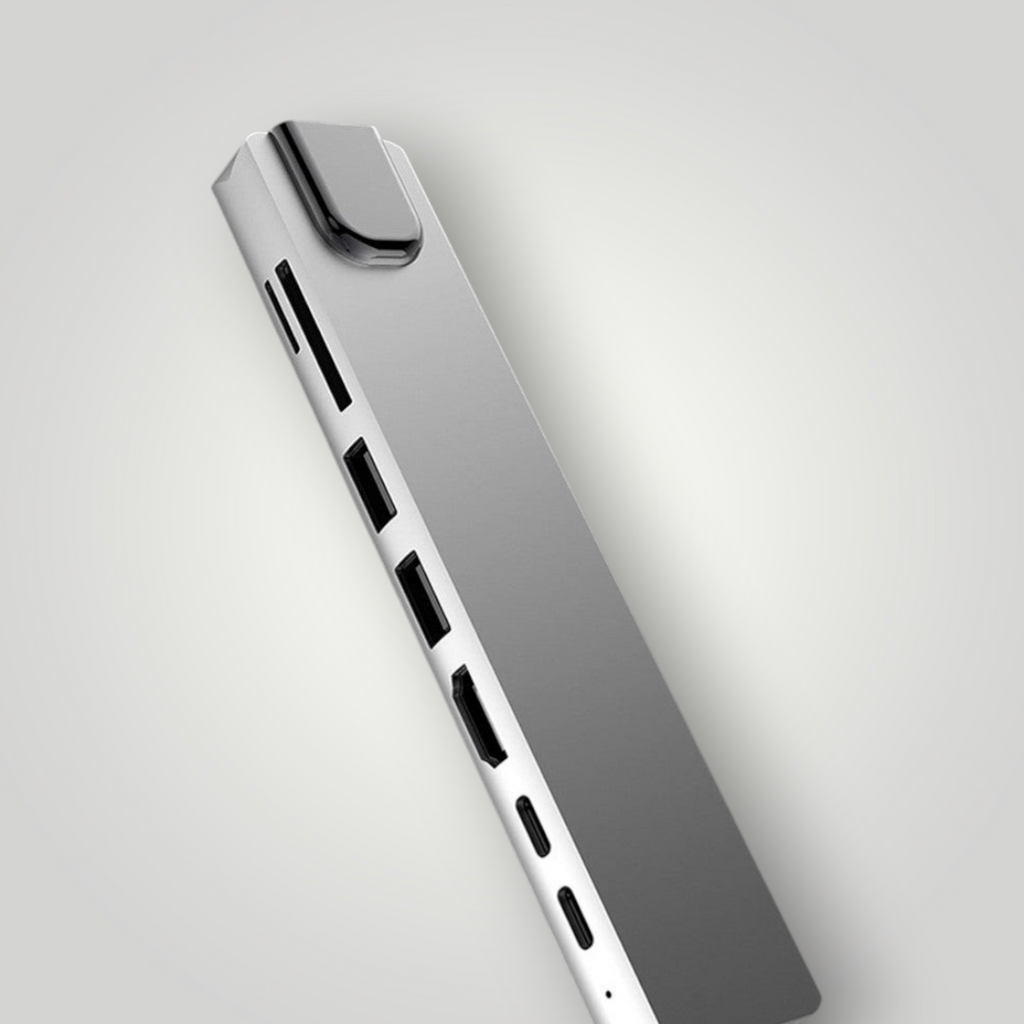 Hub USB tipo C Mi tienda de aluminio con 8 puertos, incluyendo HDMI 4K, RJ45 y lector de tarjetas SD/TF.