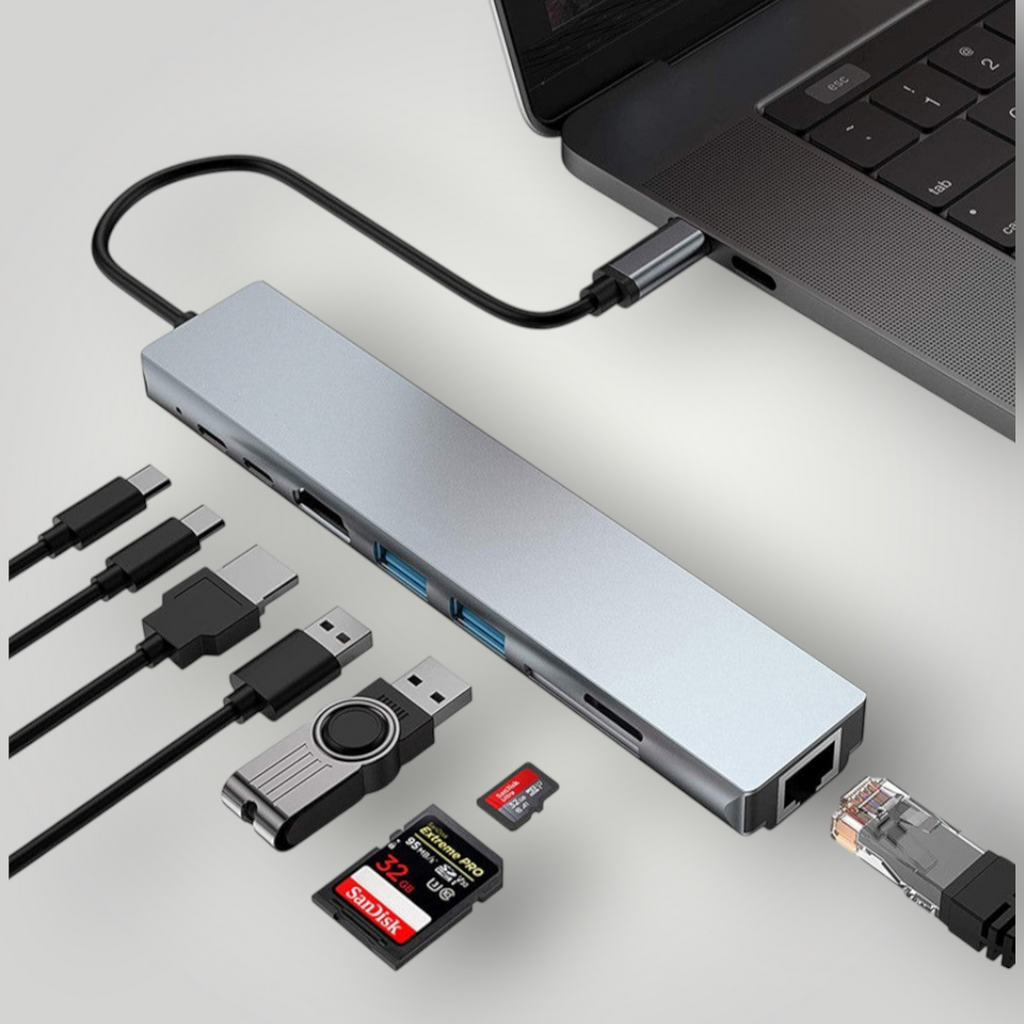 Hub USB tipo C Mi tienda de aluminio con 8 puertos incluyendo HDMI 4K, RJ45 y lector de tarjetas para laptop