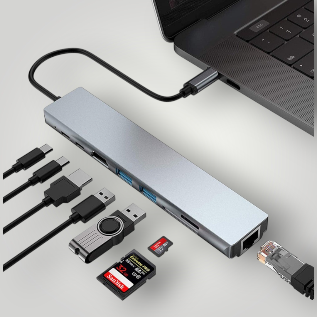 Hub USB tipo C Mi tienda de aluminio con 8 puertos incluyendo HDMI 4K, RJ45 y lector de tarjetas para laptop