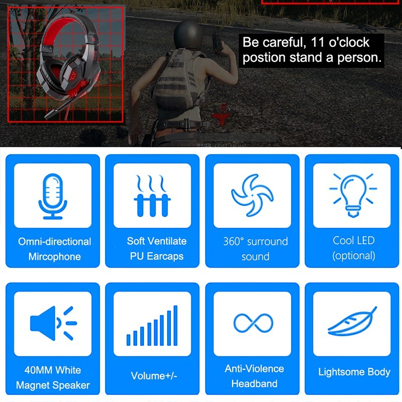 Auriculares gamer Mi tienda con luces LED, micrófono omnidireccional y almohadillas de piel sintética para PC