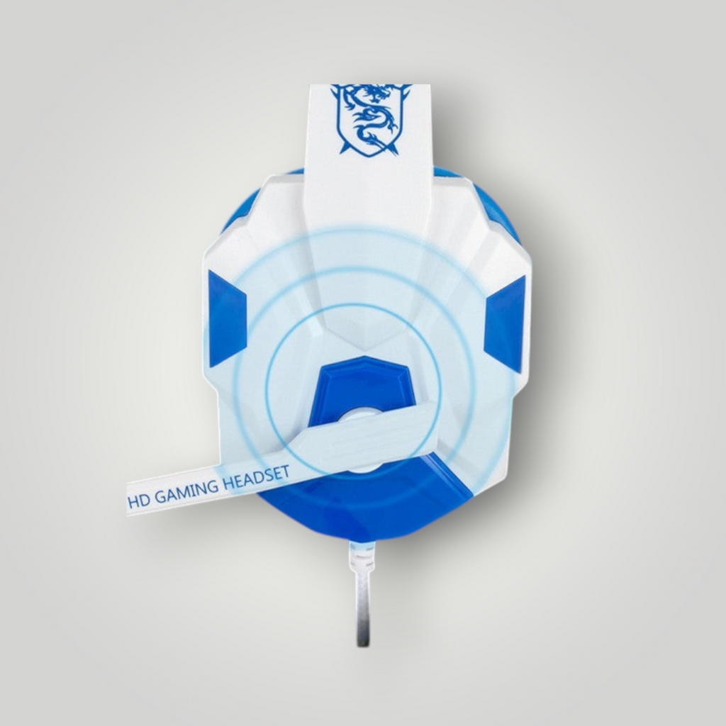 Auriculares gamer Mi tienda con diseño en blanco y azul, luces LED y micrófono integrado para PC y consolas