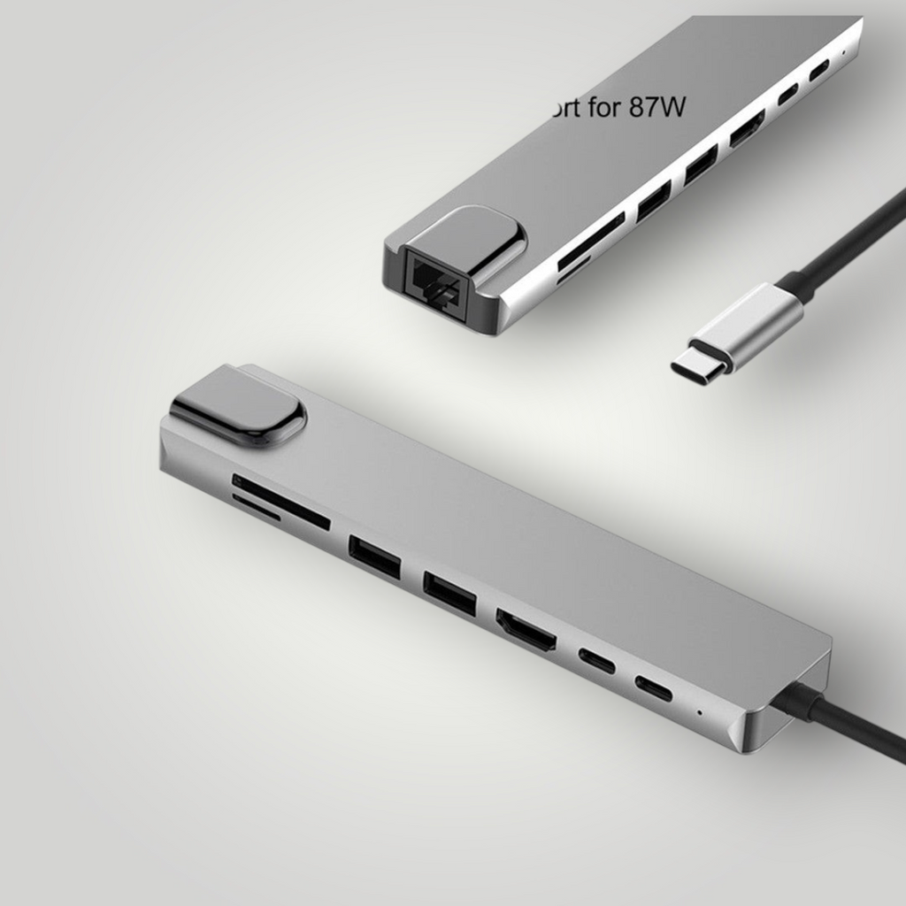 Hub USB tipo C Mi tienda de aluminio con 8 puertos, HDMI 4K, carga rápida PD 87W y lector de tarjetas SD/TF