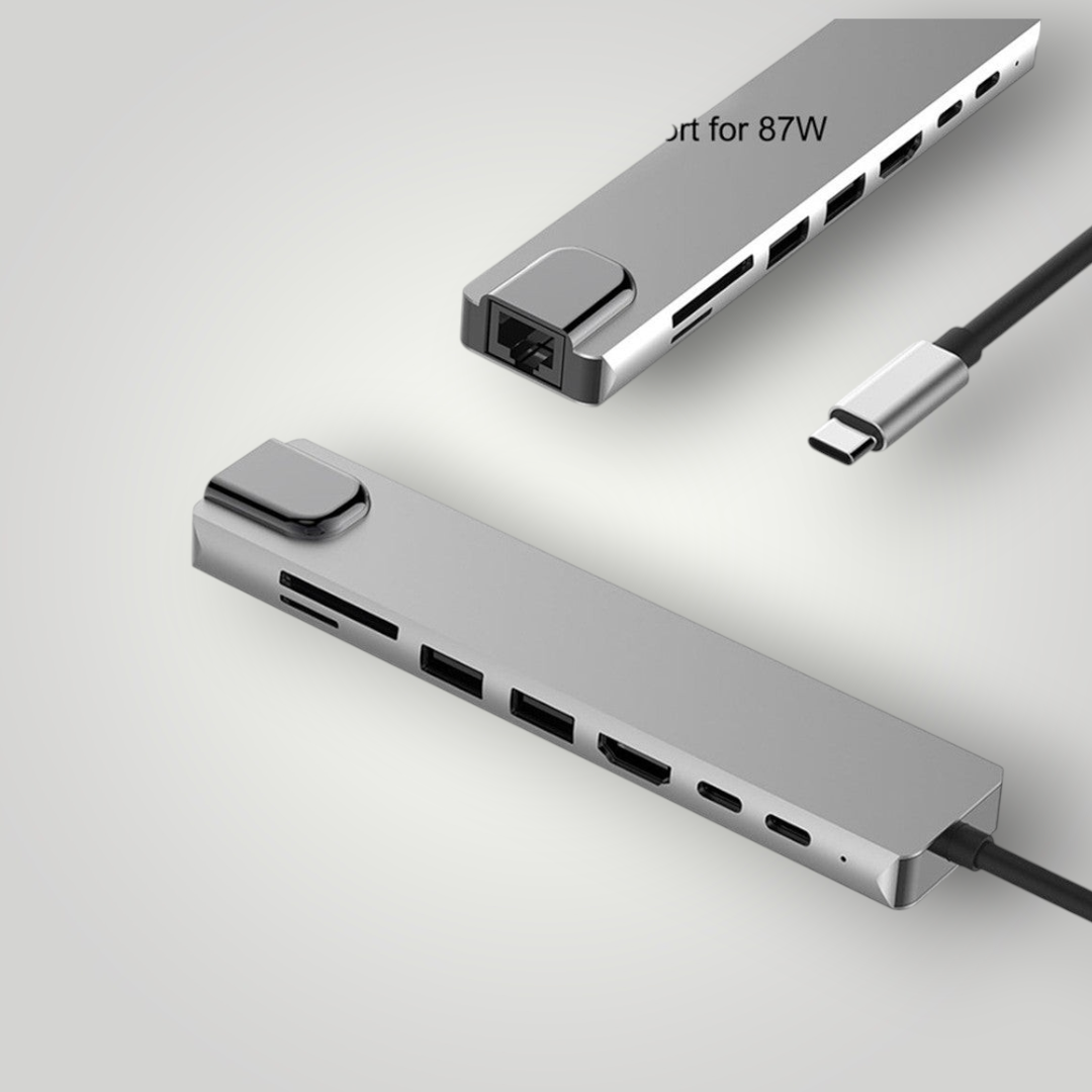 Hub USB tipo C Mi tienda de aluminio con 8 puertos, HDMI 4K, carga rápida PD 87W y lector de tarjetas SD/TF