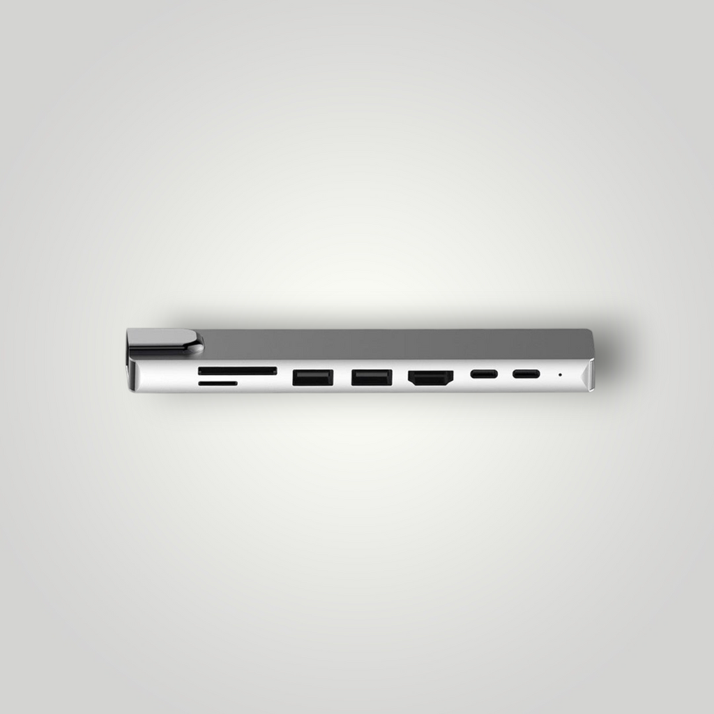 Hub USB tipo C 8 en 1 de Mi tienda en aluminio gris con puertos HDMI 4K, RJ45, SD, TF y carga rápida PD