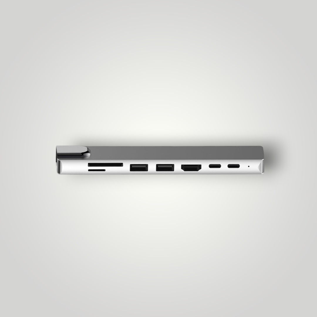 Hub USB tipo C 8 en 1 de Mi tienda en aluminio gris con puertos HDMI 4K, RJ45, SD, TF y carga rápida PD