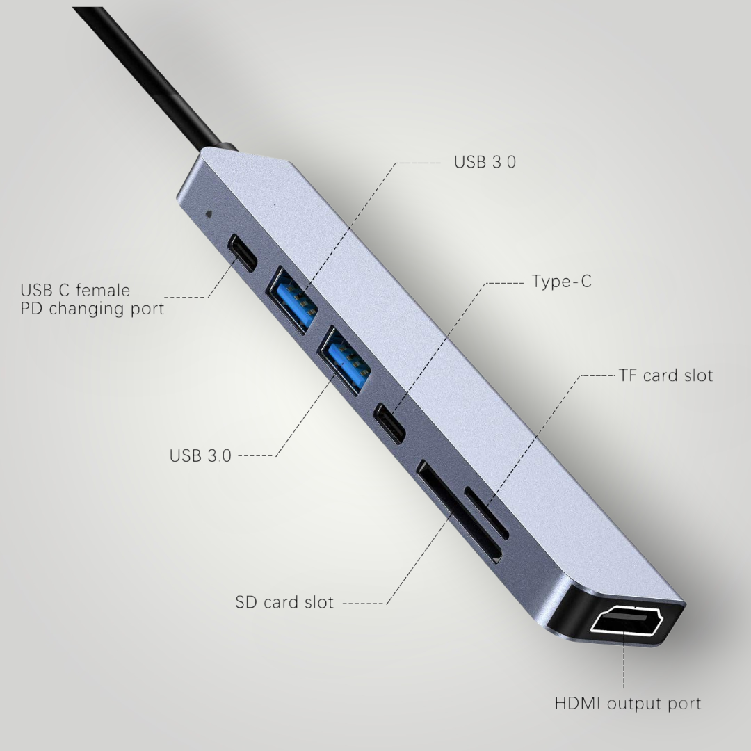 Hub USB tipo C Mi tienda de aluminio con 8 puertos incluyendo HDMI 4K, USB 3.0, lector de tarjetas SD y carga PD